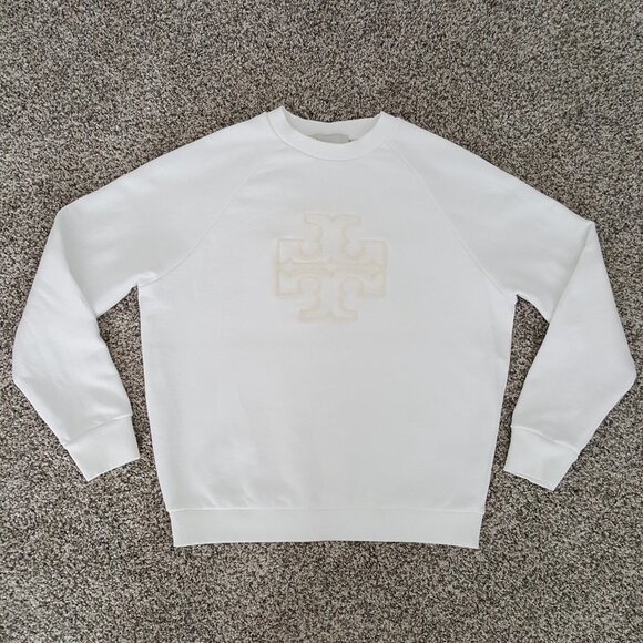 Tory Burch HEAVY FRENCH TERRY LOGO CREWNECK Sweater Sweatshirt White XS - Picture 6 of 16